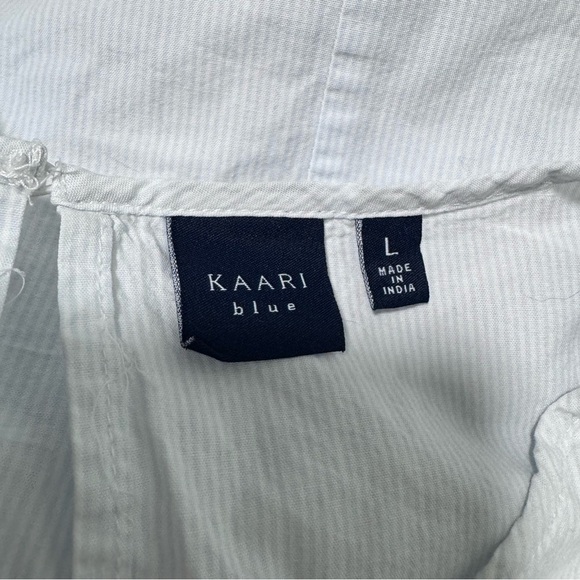 Kaari Blue Flower Embroidered Flutter Top Floral Blue Stripe Large - Picture 6 of 6